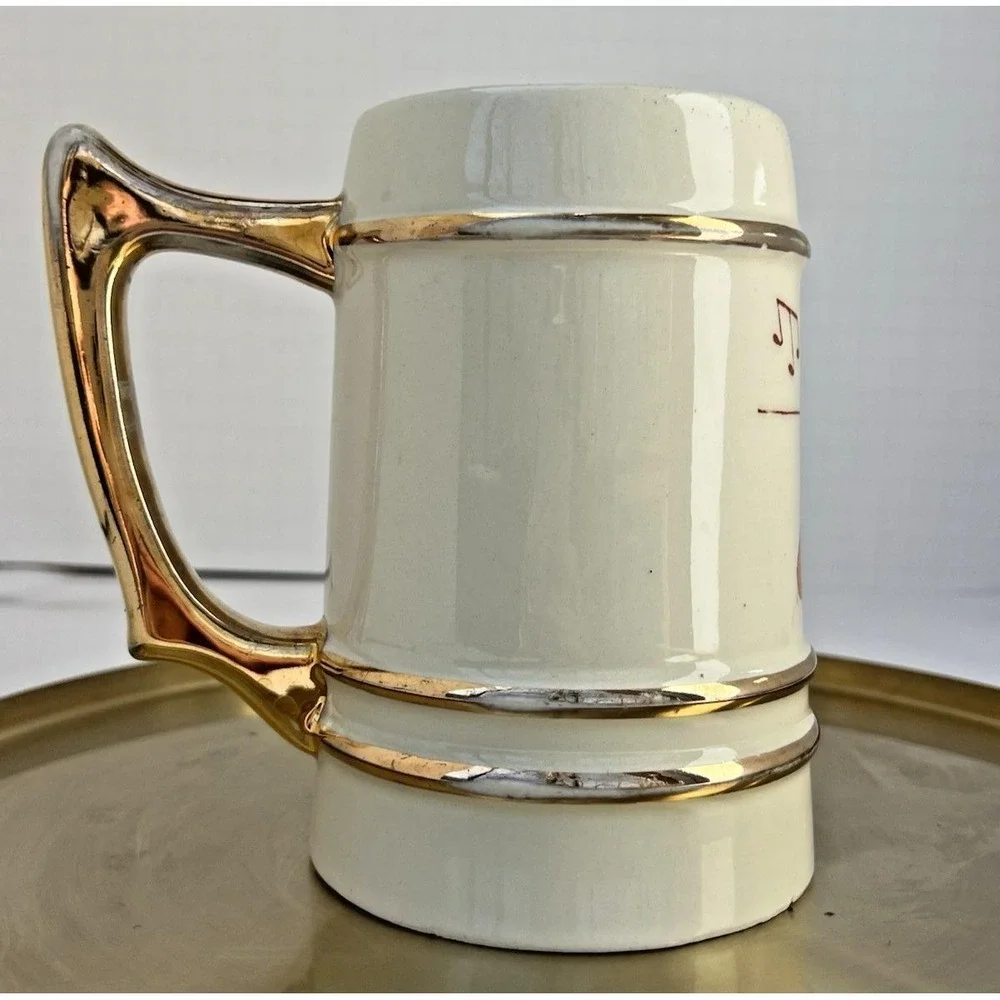 Beer Stein Barbershop Quartet Musical Theme Ceramic Gold Trim Vintage 5 5‎ inch